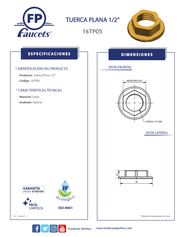 TUERCA PLANA 1/2'' BOL.