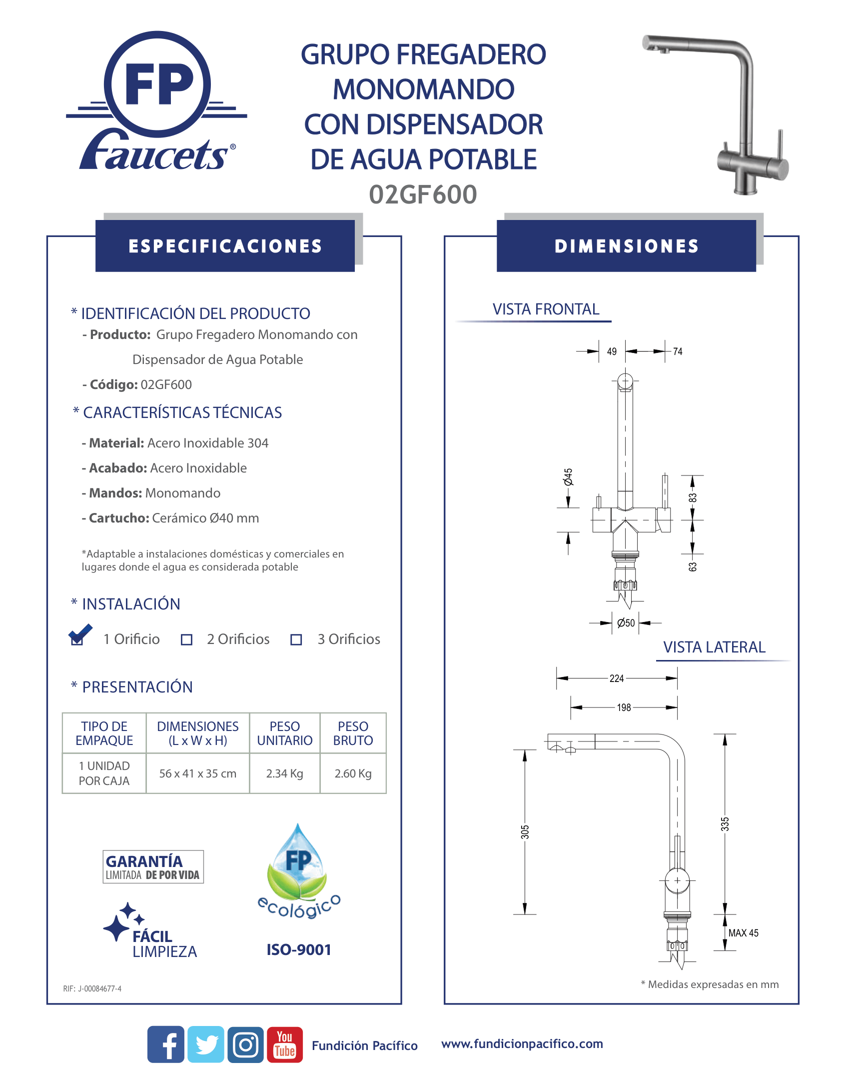 Grupo fregadero monomando con dispositivo de agua purificada integrado, práctico y útil
